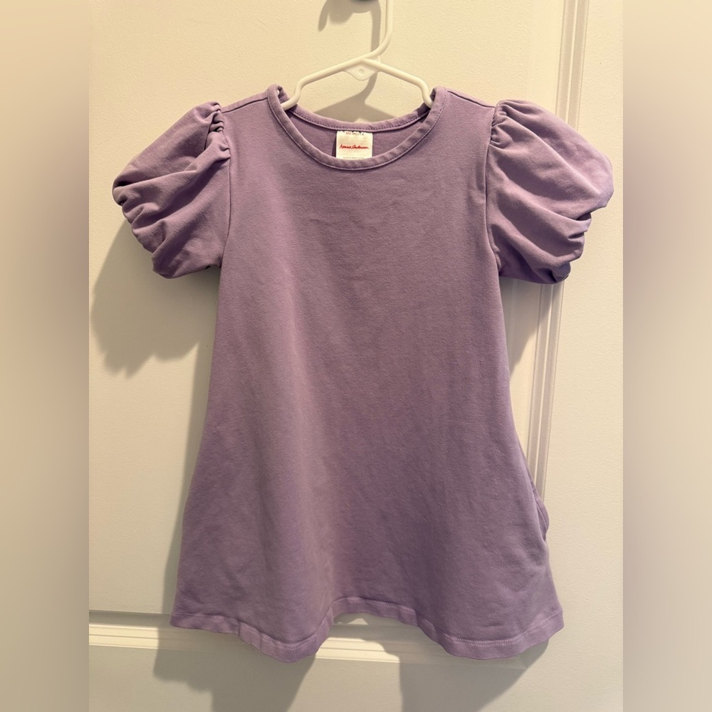 Hanna Andersson Lilac Bubble Sleeve Swing Spring Cotton Jersey Dress w pockets 4 - Picture 2 of 5